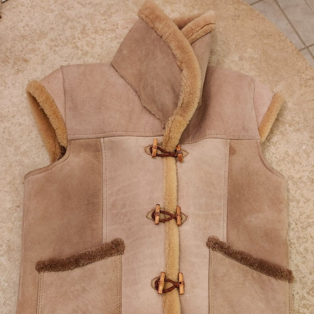 Women's Small Shearling Sheepskin Vest Beige Made In Australia By JASSI